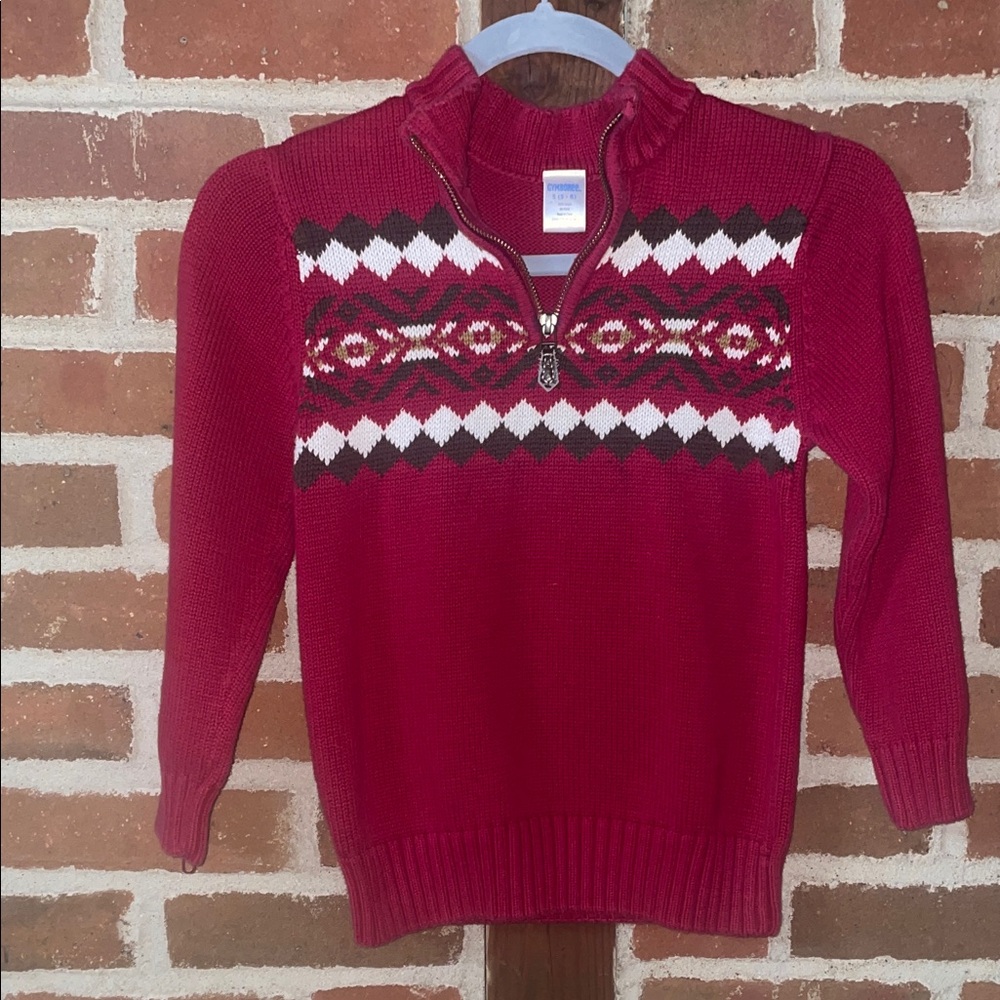Gymboree Dark Red, brown, creamPatterned Turtleneck 1/4 zip Sweater, size 5-6